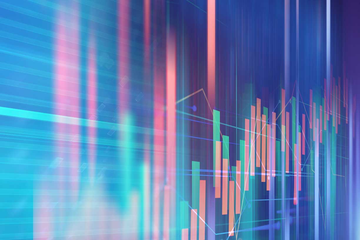 digital bar chart pinks and teals