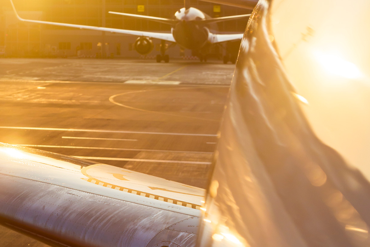 Close up of airplane wing