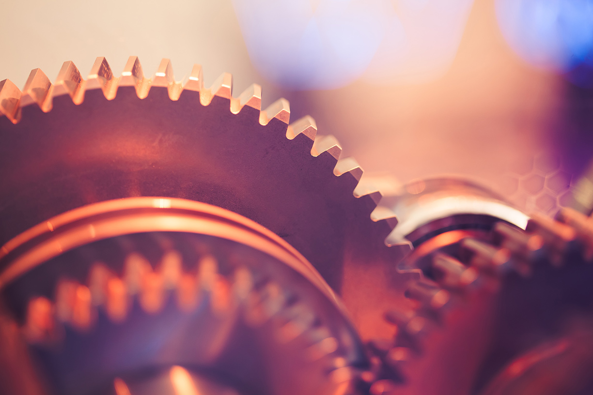 Close up of orange gears