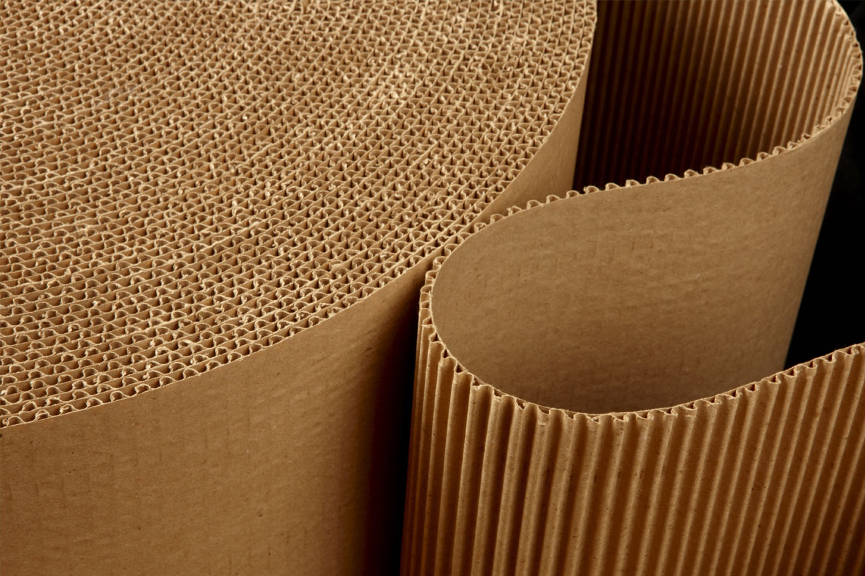 Side view of roll of corrugated cardboard