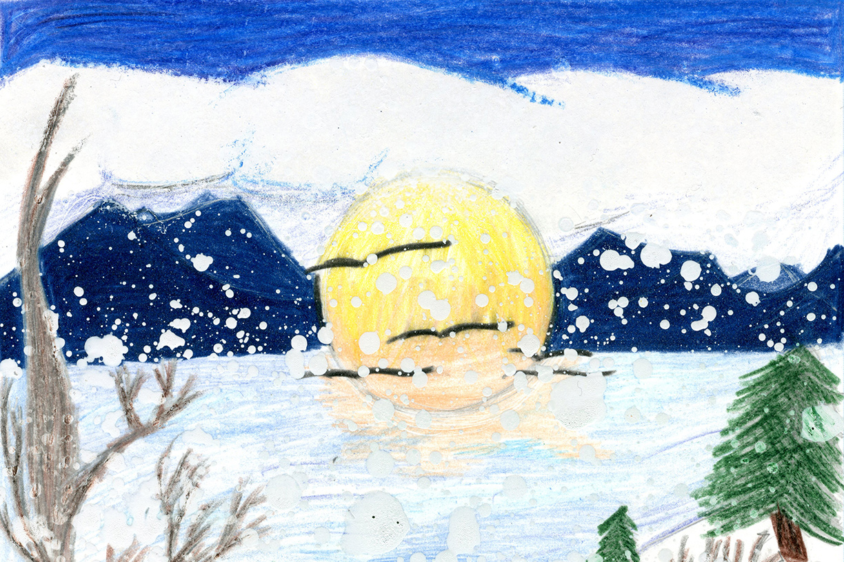 Children's artwork for peace in a winter wonderland
