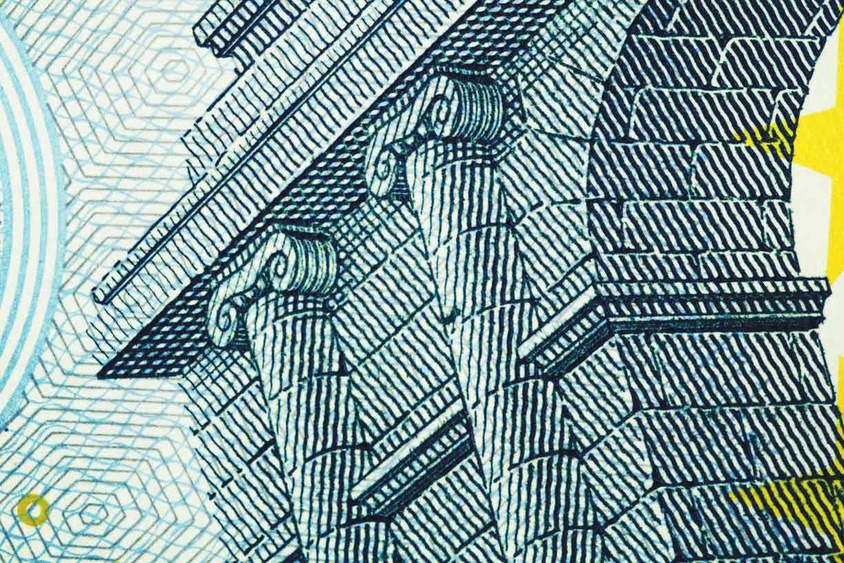 closeup of Euro monies with classic columns