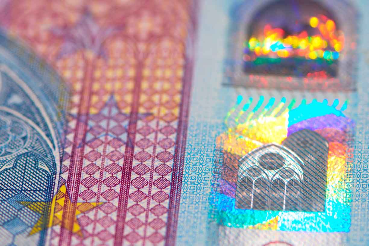 Banknote close-up twenty euro hologram