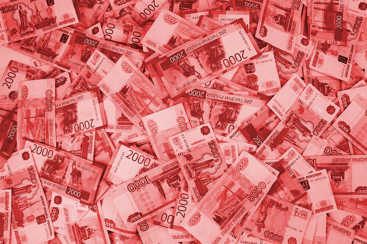 Russian rubles with red overlay