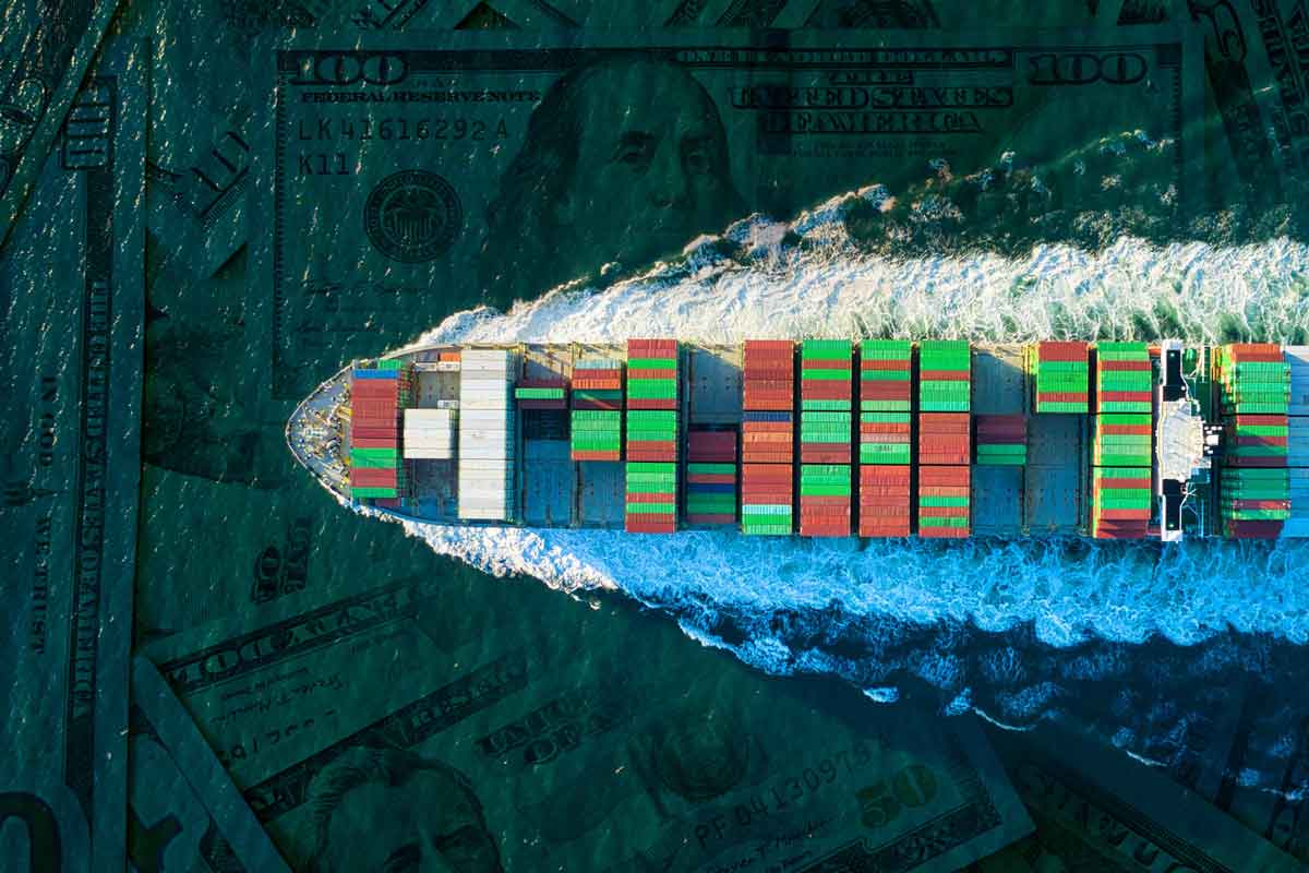 Global Logistics international delivery concept, World map logistics and supply chain network distribution container Ship