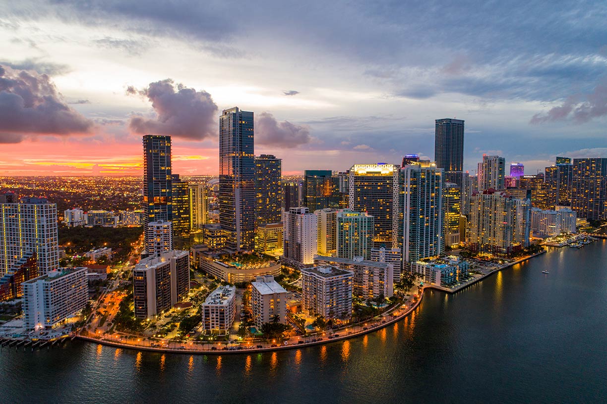 Aerial view of Miami at twilight