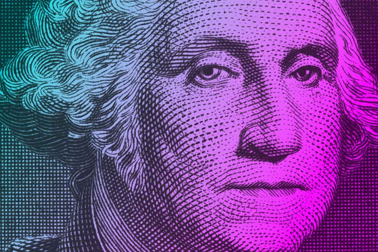 Close up of one hundred bill Franklin portrait focus on eyes