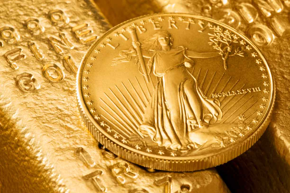 Close up view of gold coin