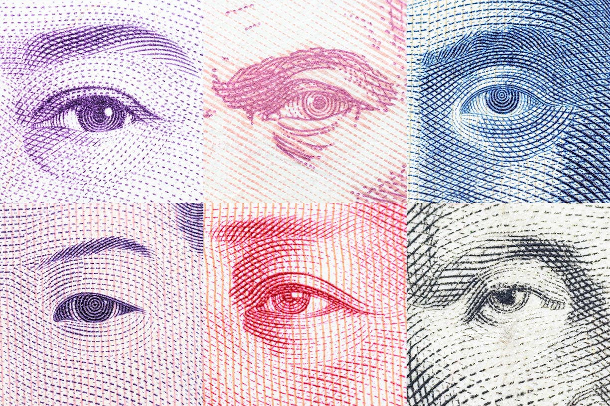 Multiple eyes from currency notes