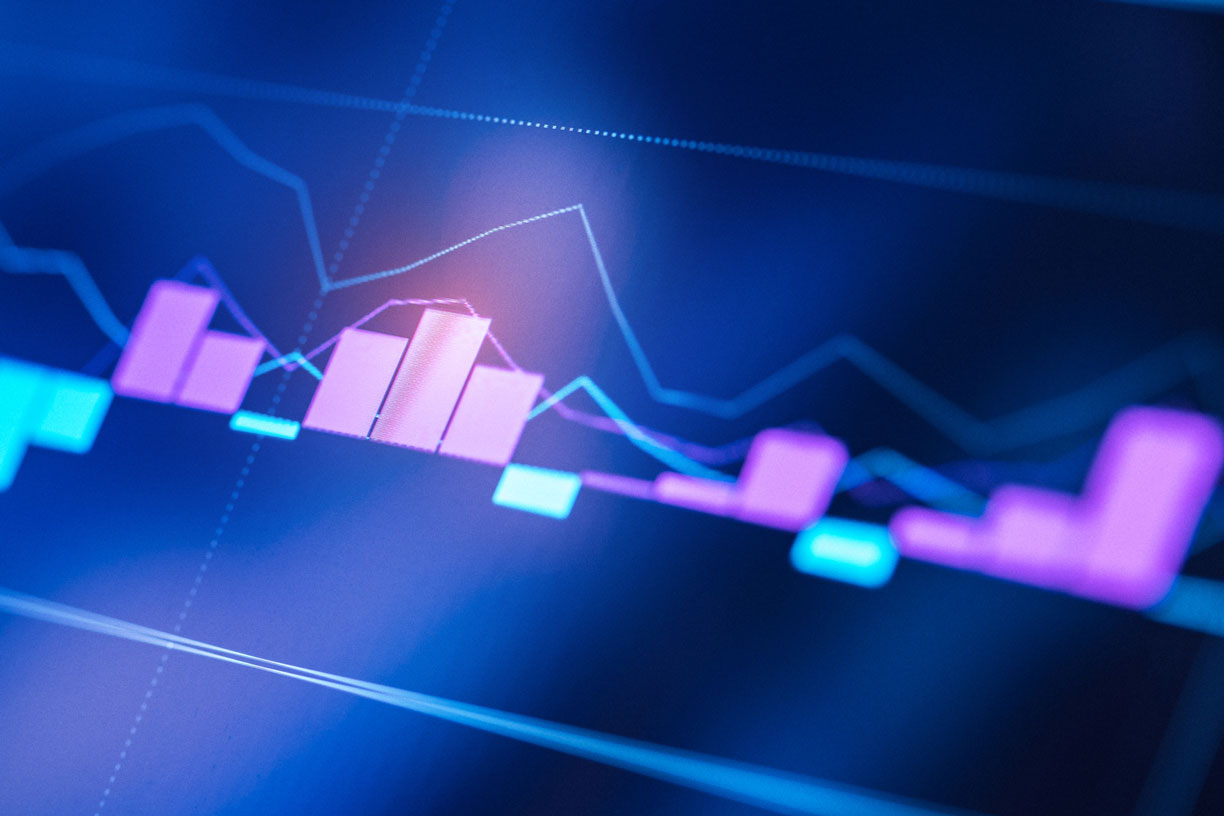 purple and blue bar chart on navy gradient background