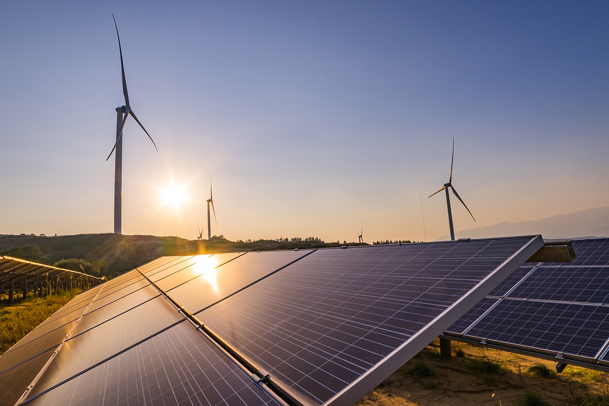 Solar panels and wind turbines