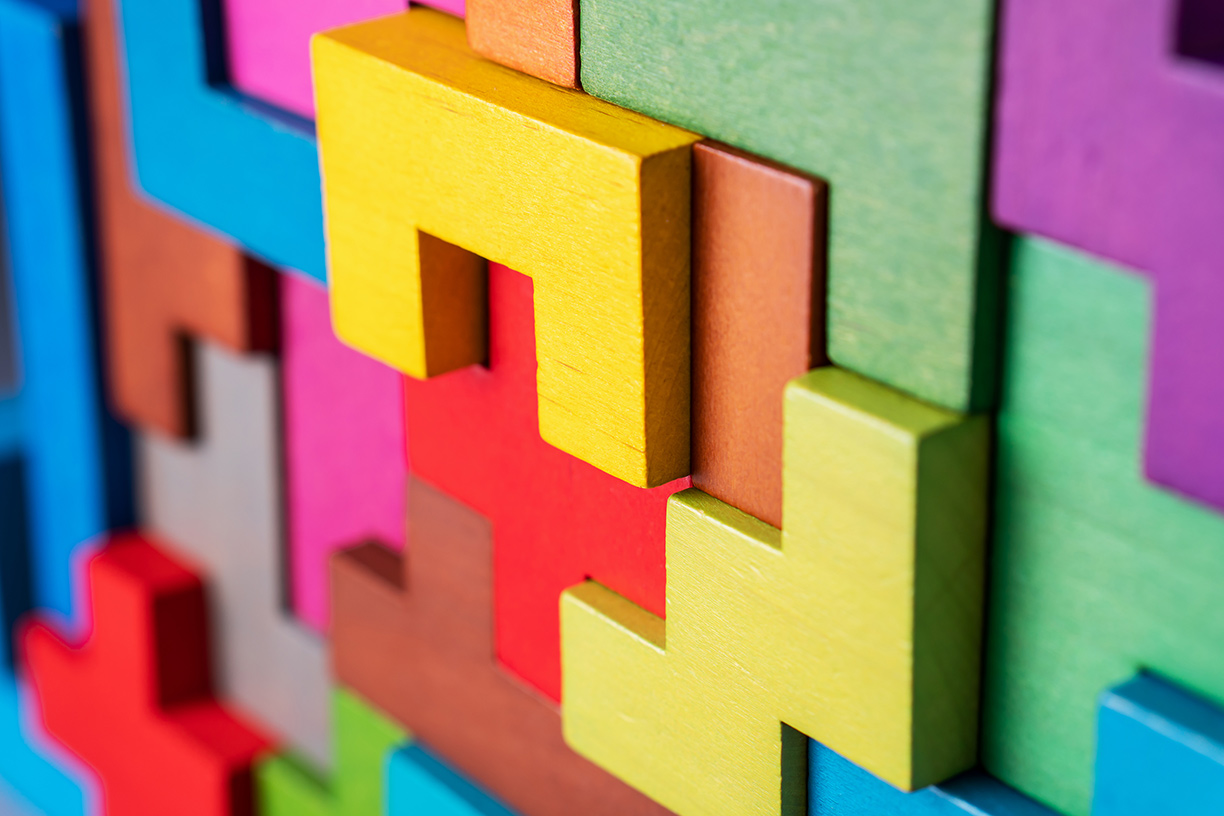 Closeup of colorful puzzle blocks