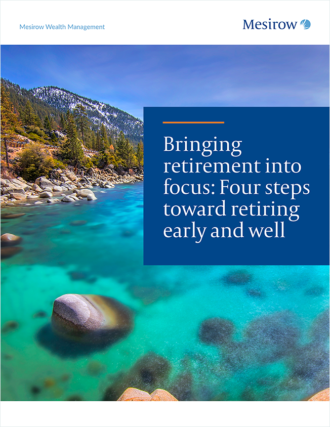 Brochure cover titled Bringing retirement into focus: Four steps toward retiring early and well