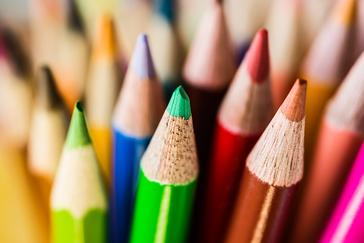Closeup of colored pencils