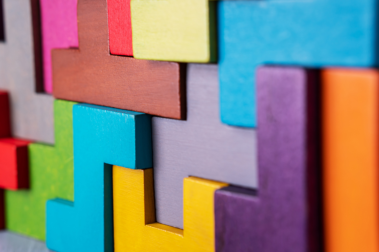 Stacked colored toy blocks