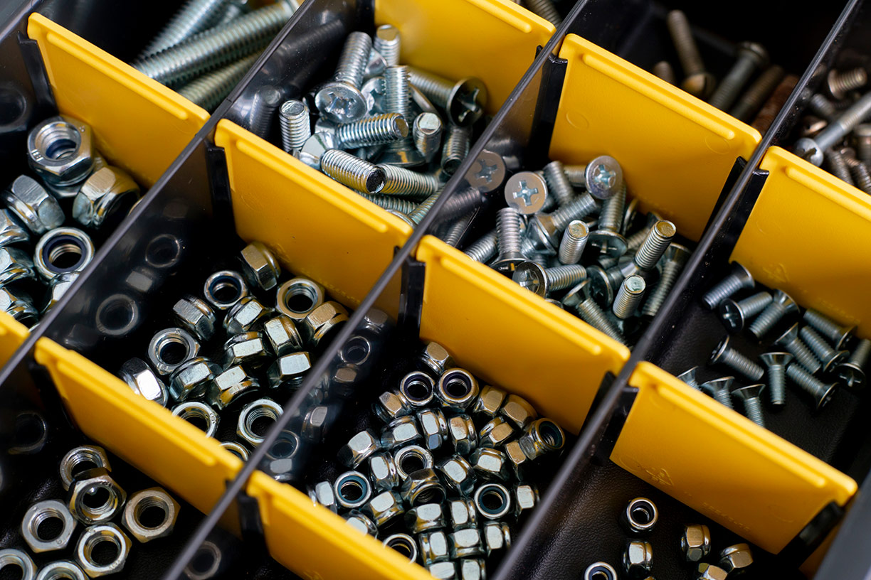 Tool box with nuts and bolts