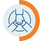 financial literacy icon Three hands reaching together in a circle