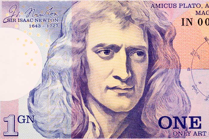 A portrait of Isaac Newton on money.