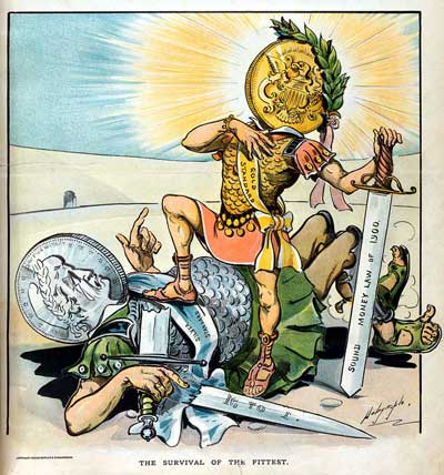 Cover image of Puck Magazine, v. 47, no. 1201 (1900 March 14). Illustration showing two gladiators, one labeled 