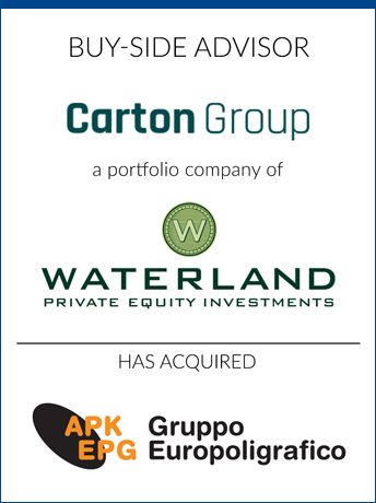 tombstone - buy-side transaction Carton Group Waterland Private Equity Investments APK EPG Gruppo Europoligrafico logos