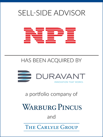 tombstone - sell-side transaction NPI National Presort L.P. Duravant Warburg Pincus The Carlyle Group logos