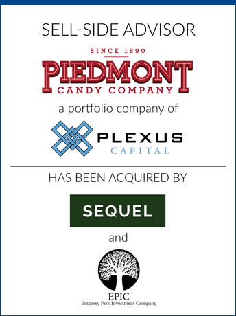 tombstone - sell-side transaction Piedmont Candy Company Plexus Capital Sequel EPIC Holdings logos