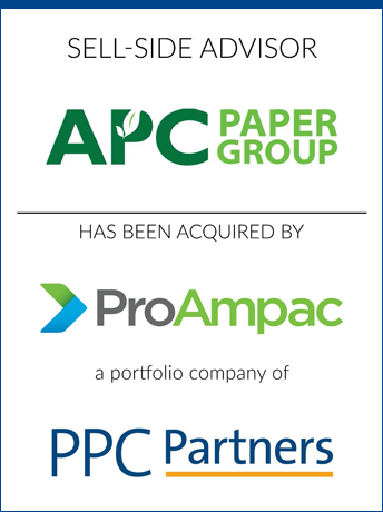 tombstone - sell-side transaction APC Paper Group ProAmpac PPC Partners logos