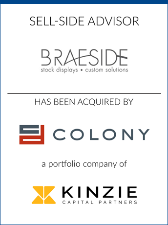 tombstone - sell-side transaction Braeside Colony Displays Kinzie Capital Partners logos