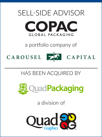 tombstone - sell-side transaction Copac Global Packaging Carousel Capital QuadPackaging Quad/Graphics logos