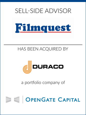 tombstone - sell-side transaction Filmquest Duraco Open Gate Capital logo