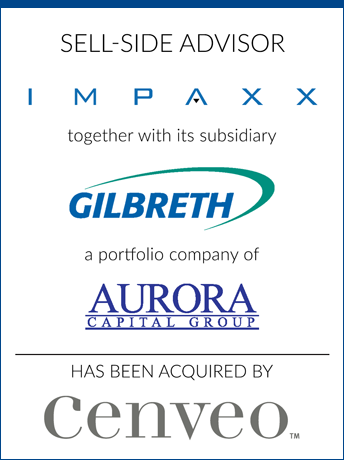 tombstone - sell-side transaction Impaxx Gilbreth Aurora Capital Group Cenveo logos