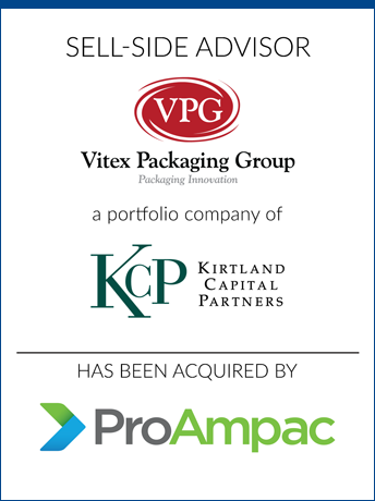tombstone - sell-side transaction Vitex Packaging Group Kirtland Capital Partners ProAmpac logo 2016
